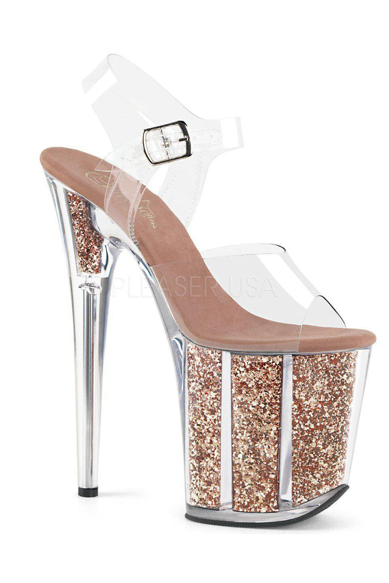Pleaser USA Flamingo-808G Glitter Filled 8inch Pleasers - Rose Gold