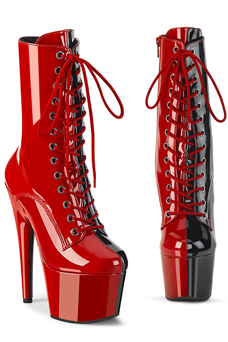 Pleaser USA Adore-1040TT 7inch Pleaser Boots - Patent Black/Red