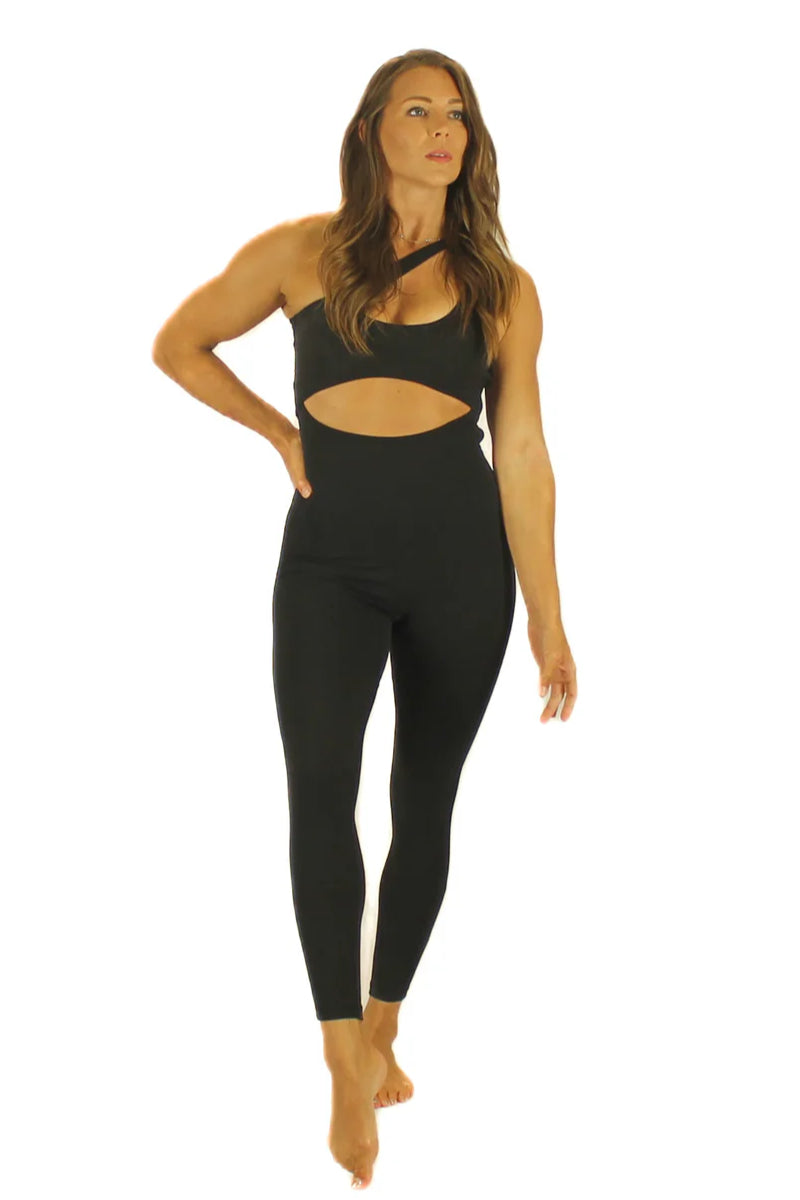 Olra Activewear Aurora One Shoulder Jumpsuit - Black