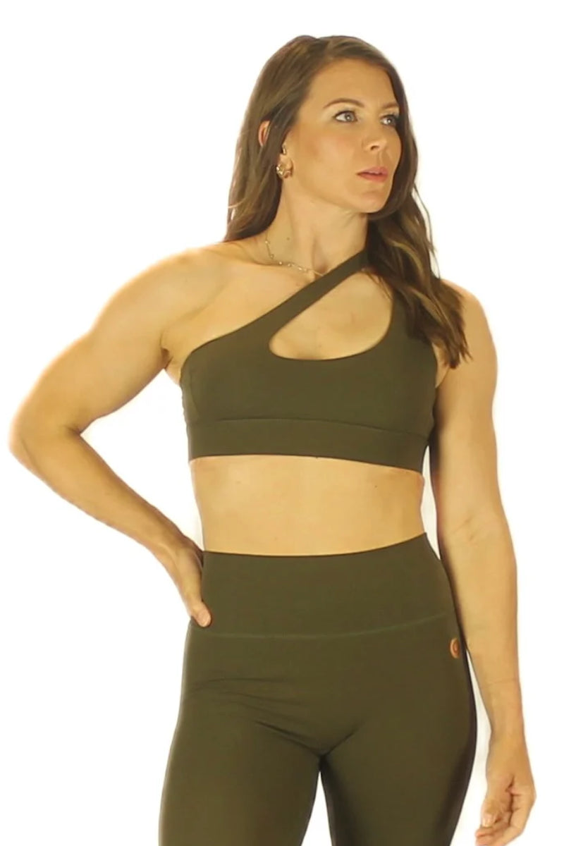 Olra Activewear Aurora 2.0 One Shoulder Crop Bra - Army Green