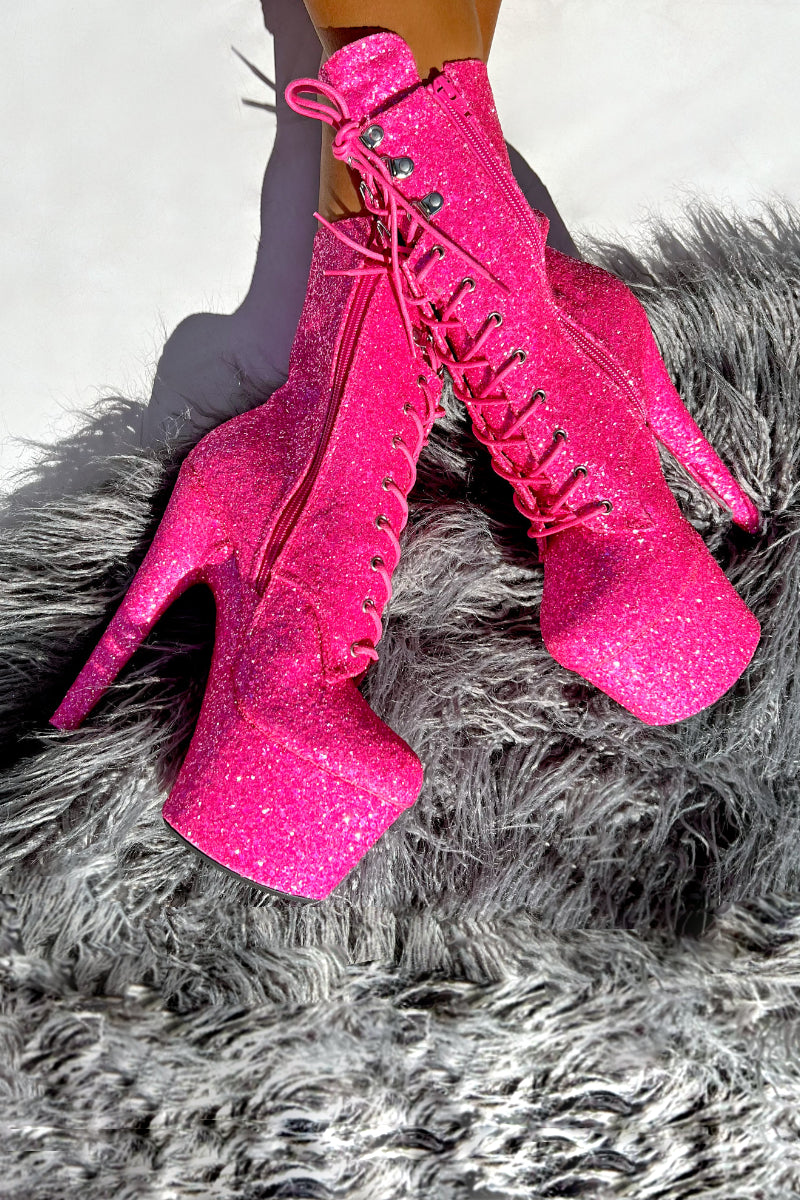 Hella Heels Glitterati XTRA 7inch Boots -  Kitty Pink