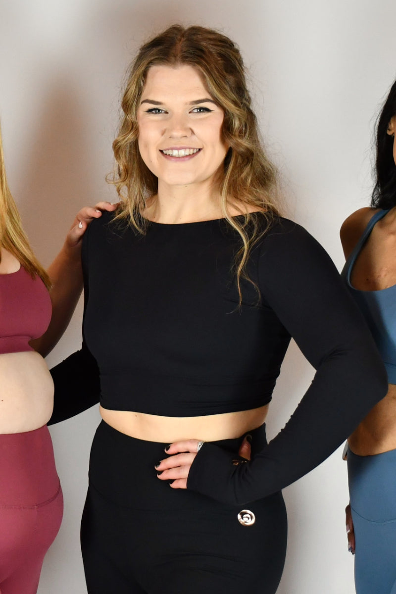 Olra Activewear Signature Long Crop Top - Black