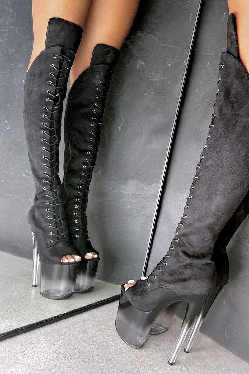 Shoe Over The Knee Boots Peep Toe Hella Heels Ombre Open Toe Over