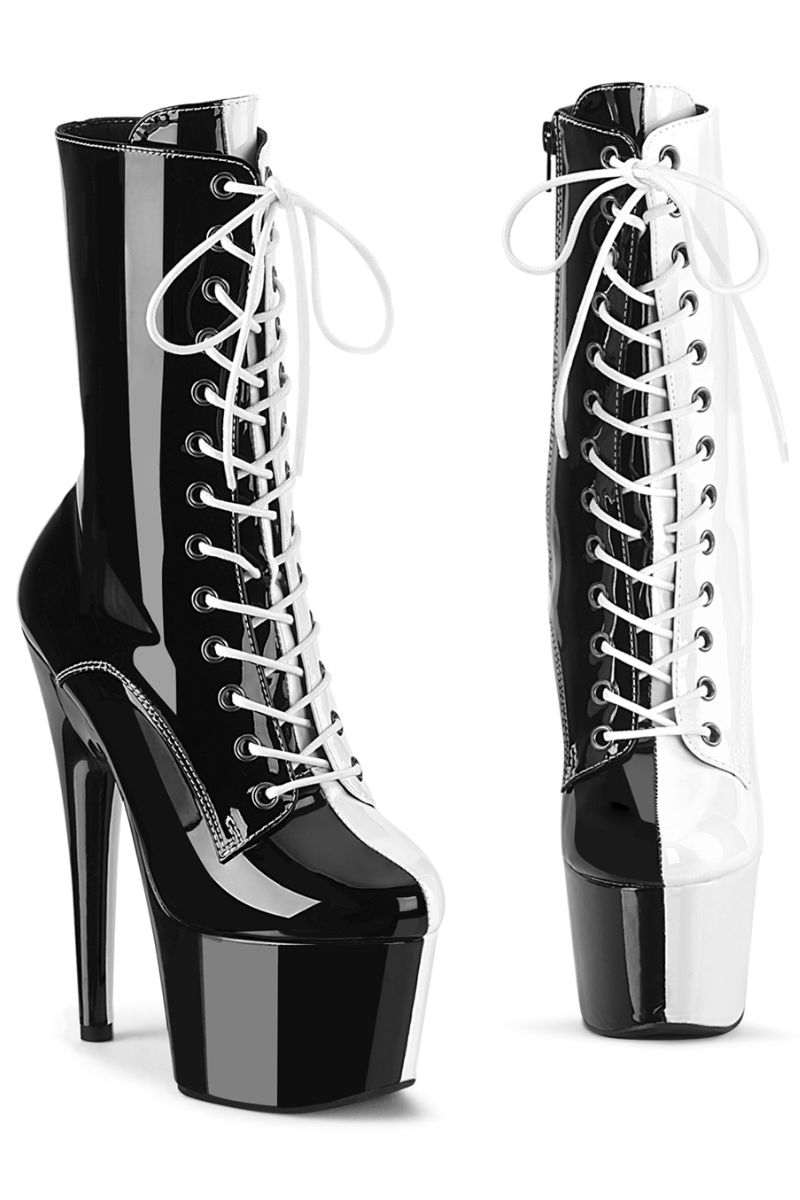 Pleaser USA Adore 1040TT 7inch Pleaser Boots Patent Black White Pole Junkie EU