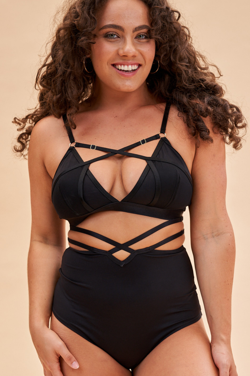 Lunalae Maisie Mesh Strappy Top - Recycled Black