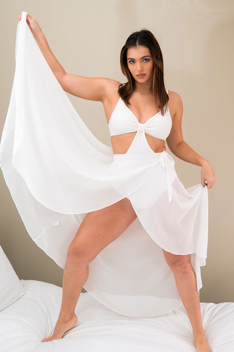 Lunalae High Waist Wrap Dance Skirt - White