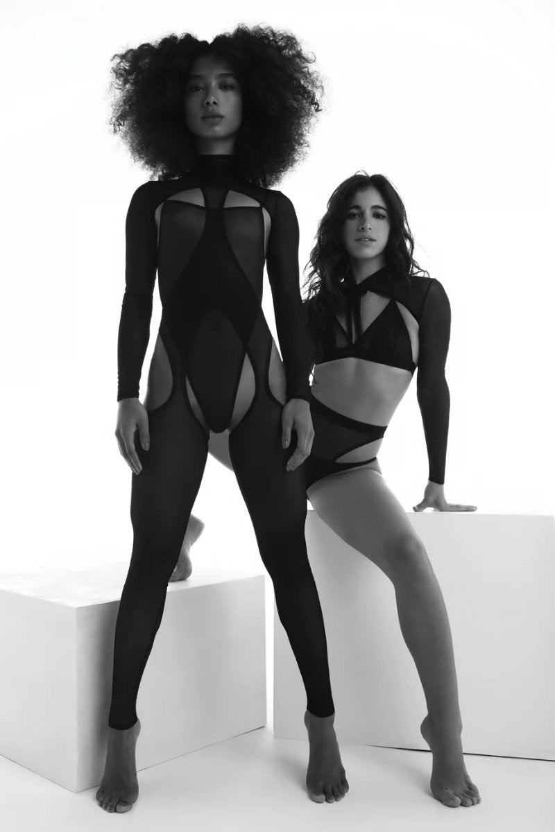 Rolling Long Peek-A-Boo Onesie - Black-Rolling-Pole Junkie