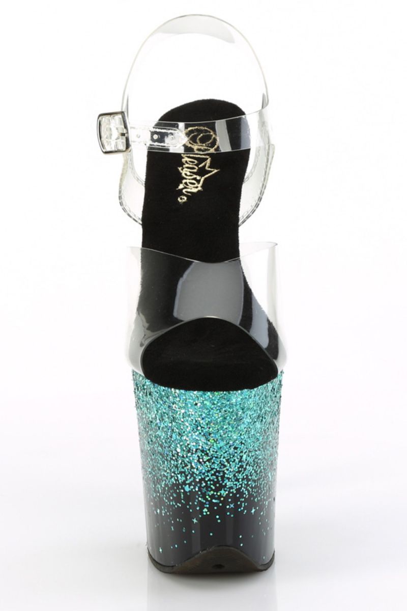 Pleaser USA Flamingo-808SS 8inch Pleasers - Black/Turquoise Glitter-Pleaser USA-Pole Junkie