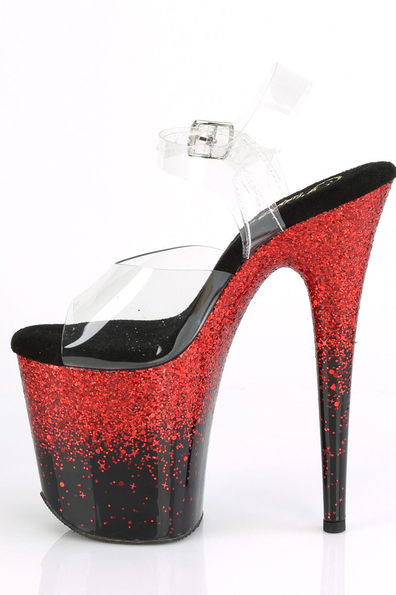 Pleaser USA Flamingo-808SS 8inch Pleasers - Black/Red Glitter-Pleaser USA-Pole Junkie