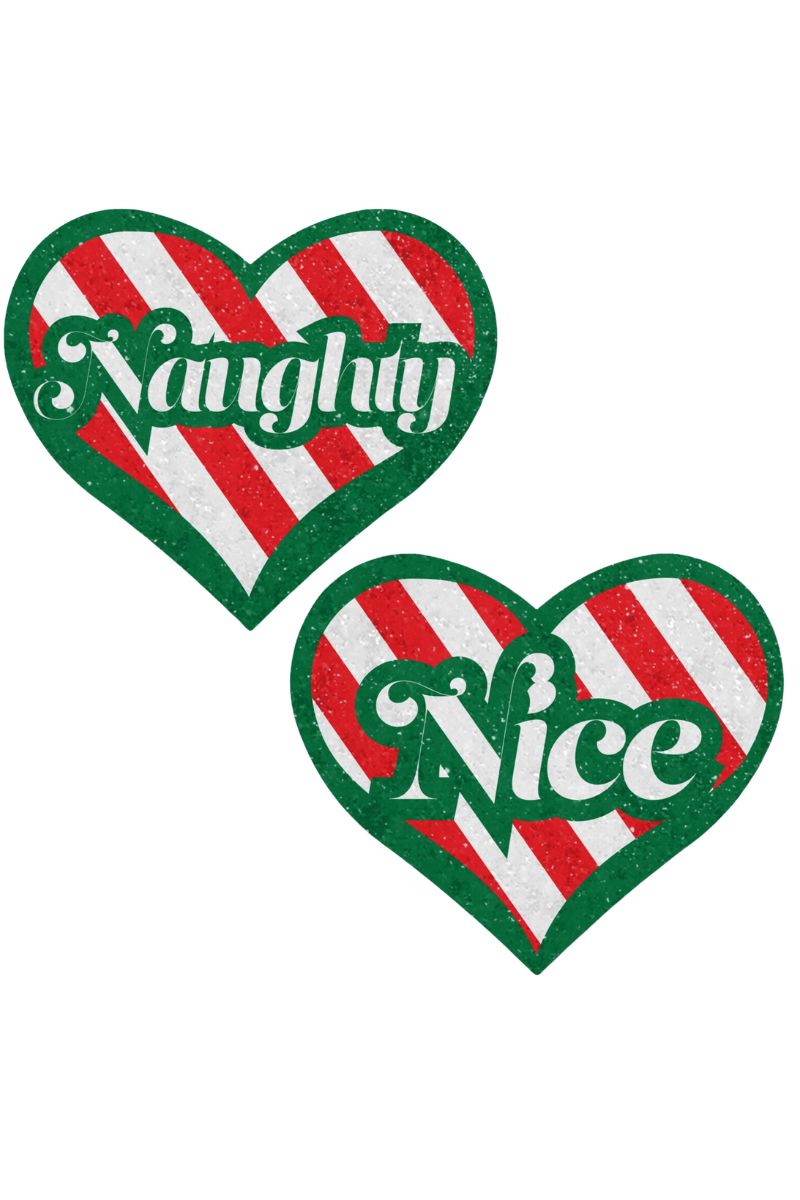 Pastease Velvet Naughty and Nice Heart Nipple Pasties - Red/Green