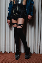 Rolling Ribbon Over the Knee Socks - Black-Rolling-Pole Junkie