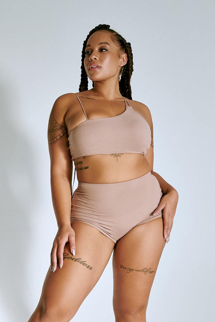 Creatures of XIX LuxLounge One Shoulder Illusion Top - Taupe-Creatures of XIX-Pole Junkie