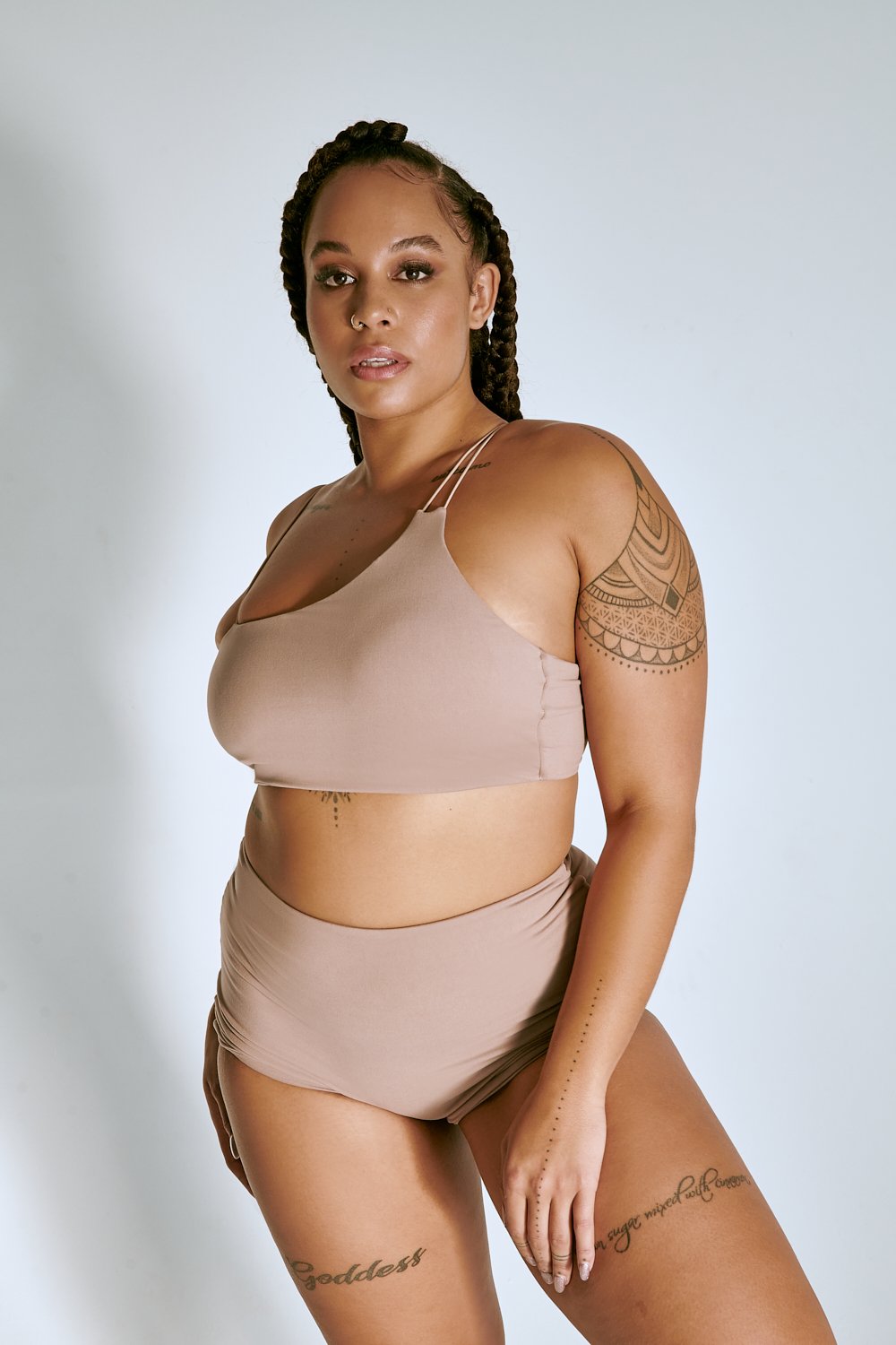 Creatures of XIX LuxLounge One Shoulder Illusion Top - Taupe-Creatures of XIX-Pole Junkie