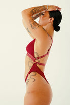 CXIX Aphrodite Bodysuit - Maroon Suede-Creatures of XIX-Pole Junkie