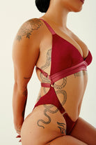 CXIX Aphrodite Bodysuit - Maroon Suede-Creatures of XIX-Pole Junkie