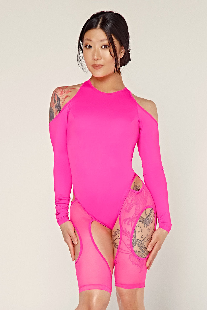 CXIX Dollhaus Mesh Bodysuit - Barbie Pink