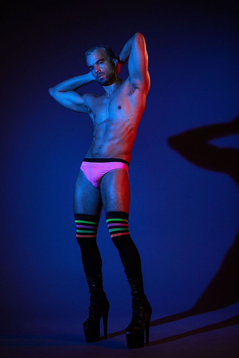 Rolling Over the Knee ROLLER Socks - Striped Black/NEON (3 Sizes Available)-Rolling-Pole Junkie