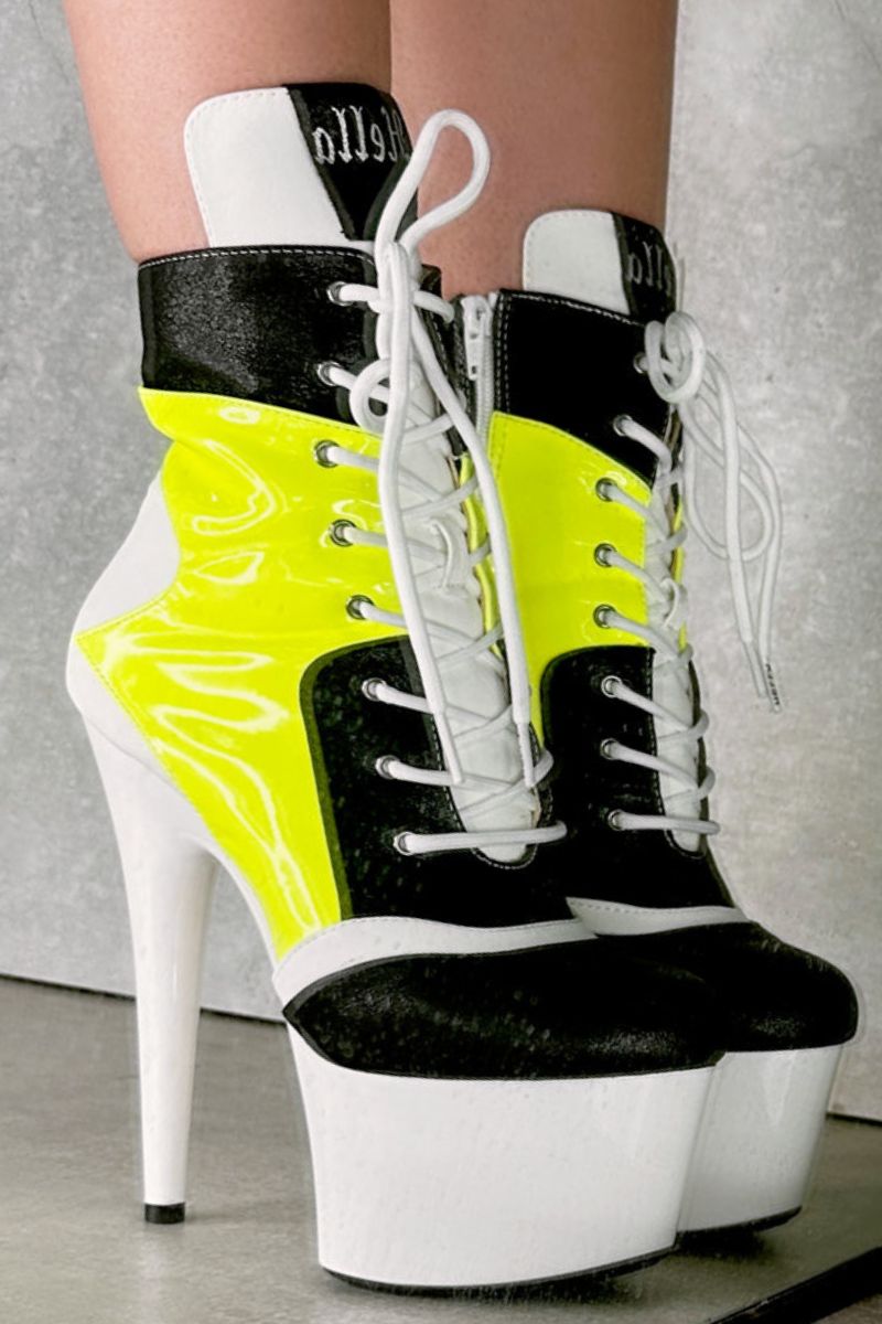 Hella Heels EmpireKicks Low Sneaker 7inch Boots - Atomic Neon Yellow