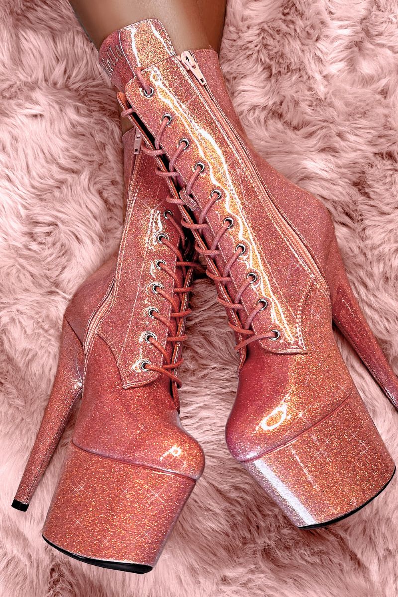 Hella Heels The Glitterati 7inch Boots - Feelin' Peachy