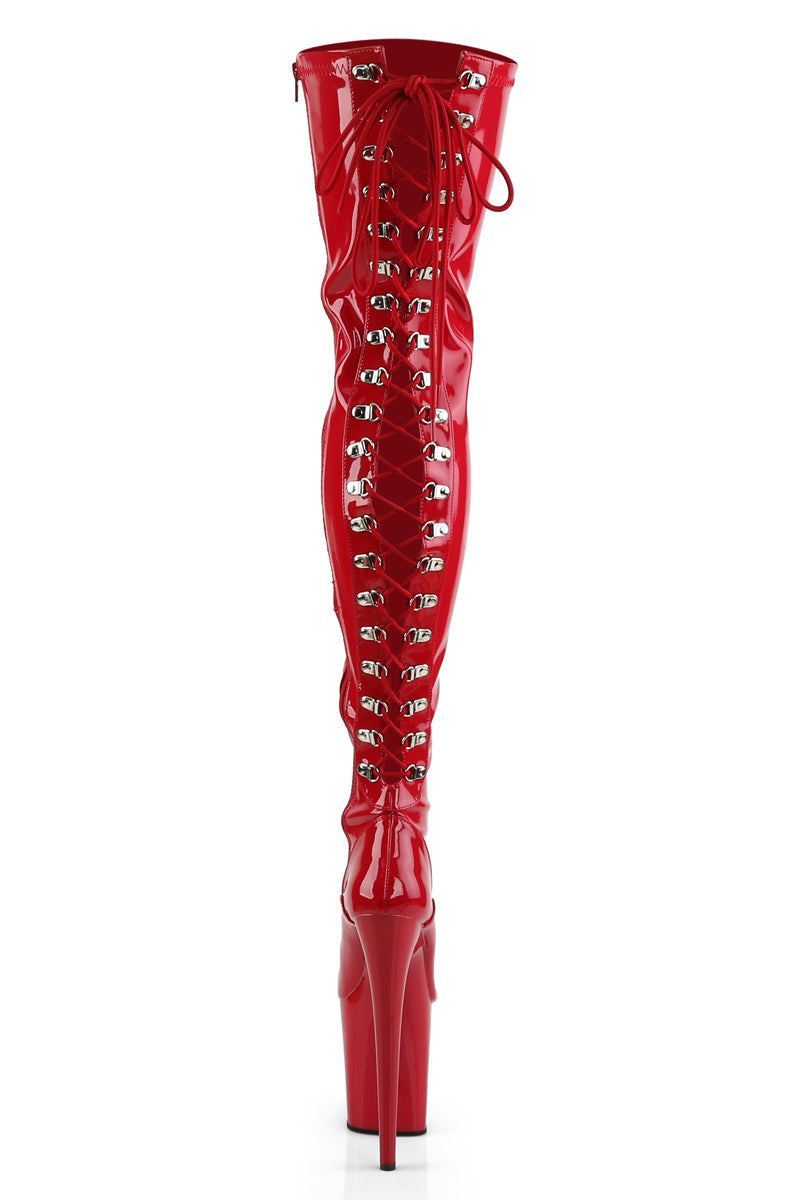 Pleaser USA Flamingo-3063 8inch Thigh High Pleaser Boots - Patent Red-Pleaser USA-Pole Junkie