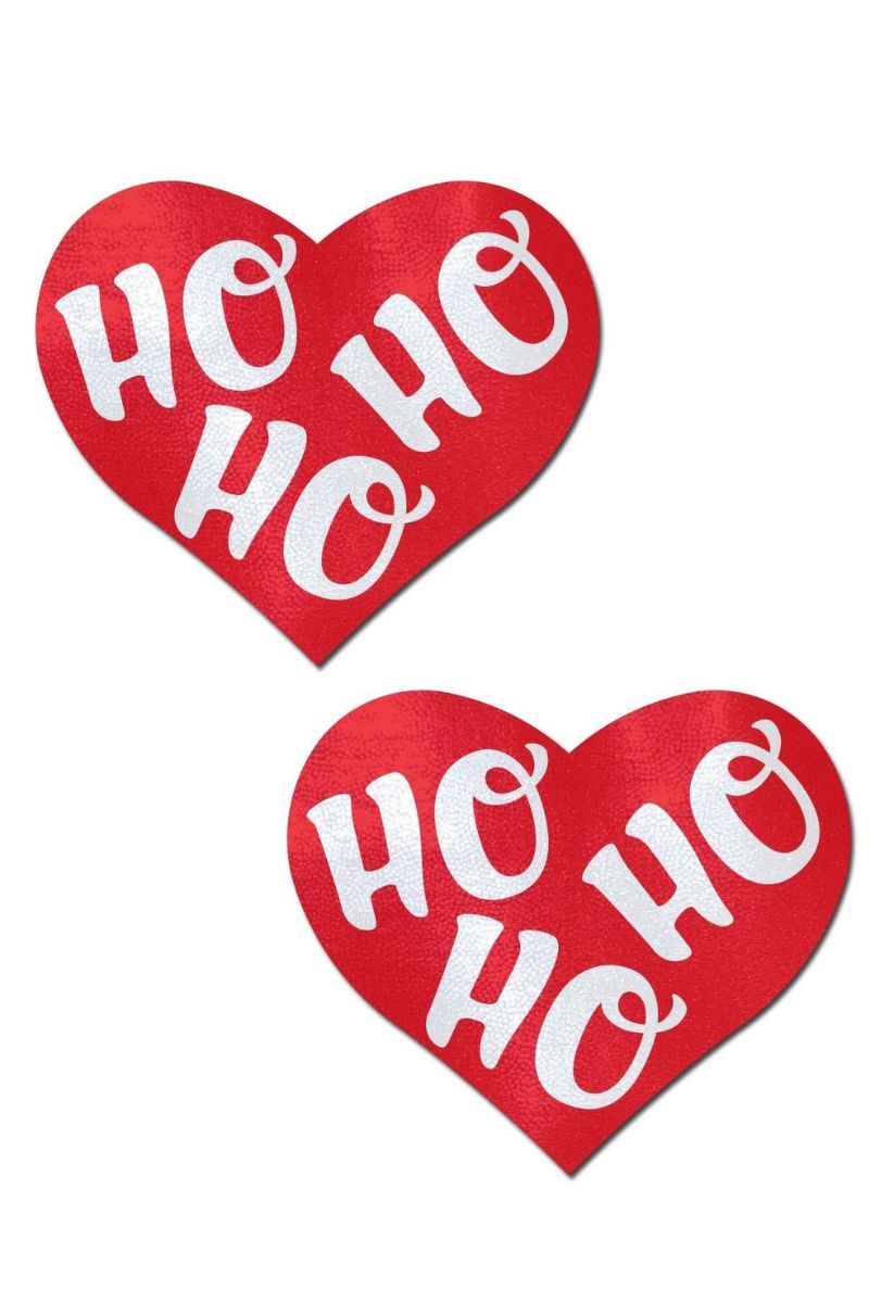 Pastease Ho Ho Ho Hearts Nipple Pasties - Red/White