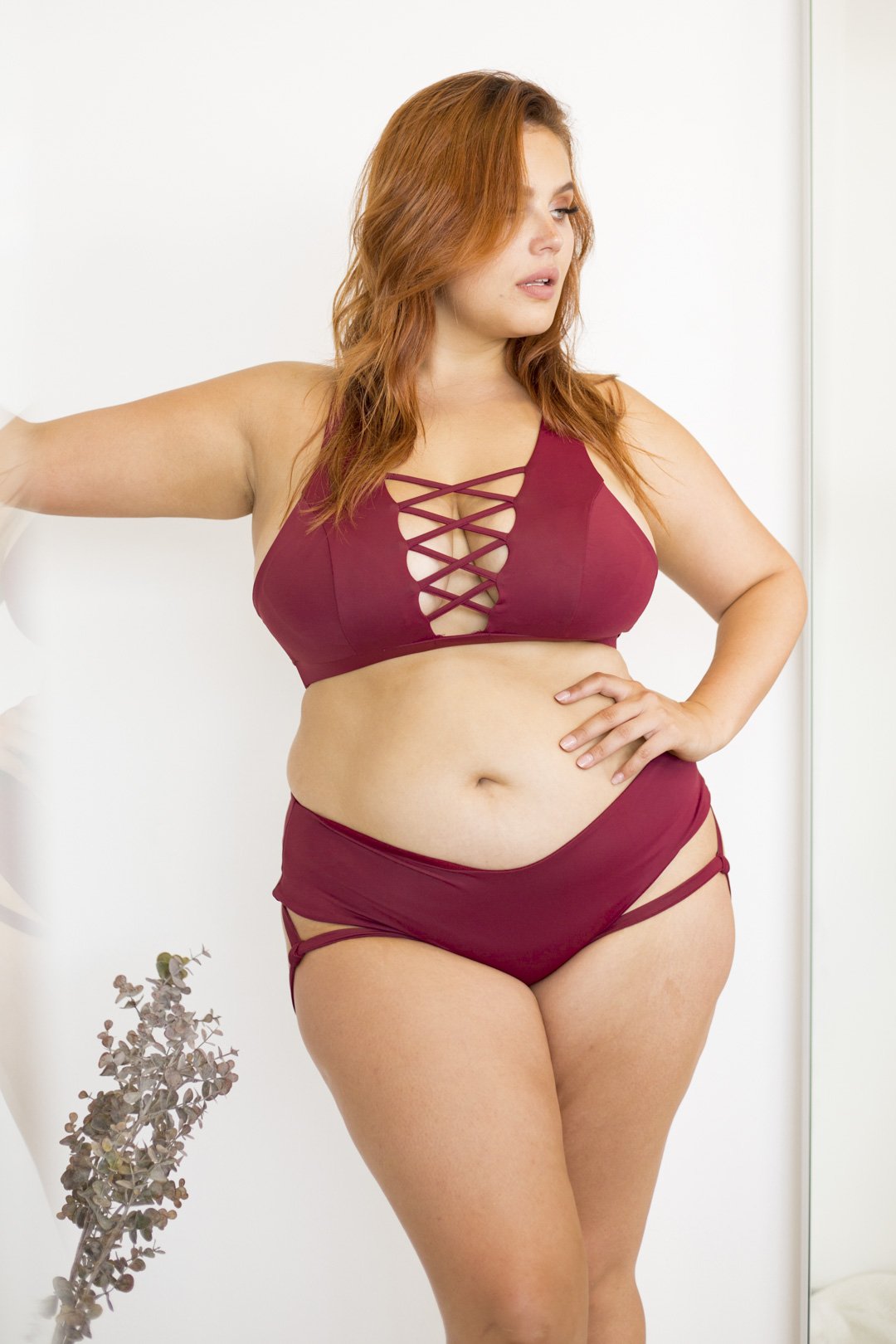 Lunalae Lure You Low-Rise Garter Shorts - Wine-Lunalae-Pole Junkie