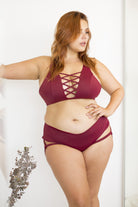 Lunalae Lure You Low-Rise Garter Shorts - Wine-Lunalae-Pole Junkie