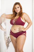 Lunalae Lure You Low-Rise Garter Shorts - Wine-Lunalae-Pole Junkie