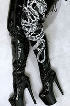 Hella Heels Thicc Thigh High 8inch Boots - Black/White Snake-Hella Heels-Pole Junkie
