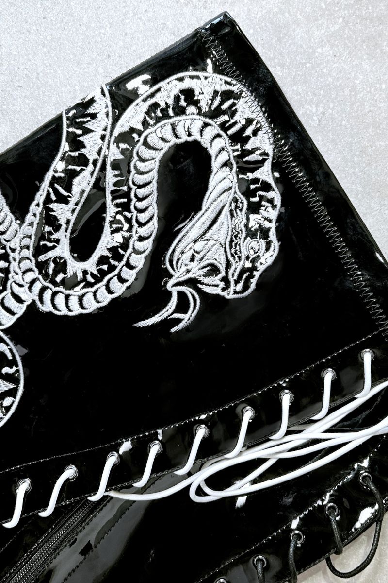 Hella Heels Viper Thigh High 7inch Boots - Black/White Snake-Hella Heels-Pole Junkie