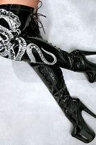 Hella Heels Thicc Thigh High 8inch Boots - Black/White Snake-Hella Heels-Pole Junkie