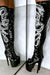 Hella Heels Viper Thigh High 8inch Boots - Black/White Snake-Hella Heels-Pole Junkie