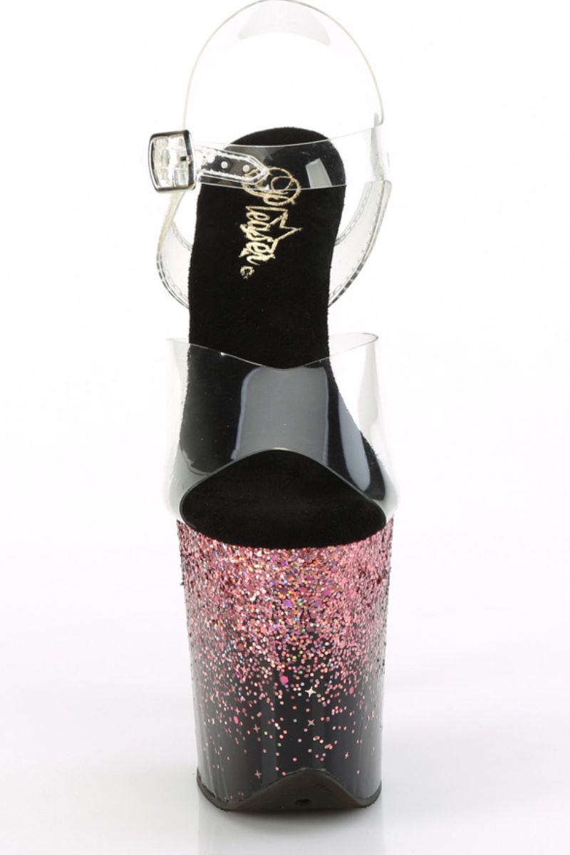 Pleaser USA Flamingo-808SS 8inch Pleasers - Black/Pink Glitter-Pleaser USA-Pole Junkie