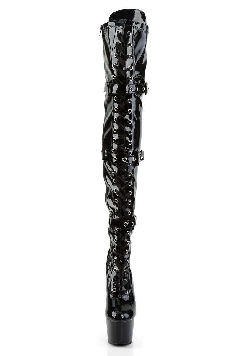Pleaser USA Adore-3028 7inch Thigh High Pleaser Boots - Patent Black-Pleaser USA-Pole Junkie
