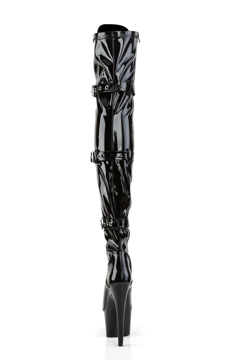 Pleaser USA Adore-3028 7inch Thigh High Pleaser Boots - Patent Black-Pleaser USA-Pole Junkie