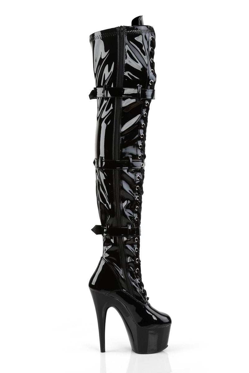 Pleaser USA Adore-3028 7inch Thigh High Pleaser Boots - Patent Black-Pleaser USA-Pole Junkie