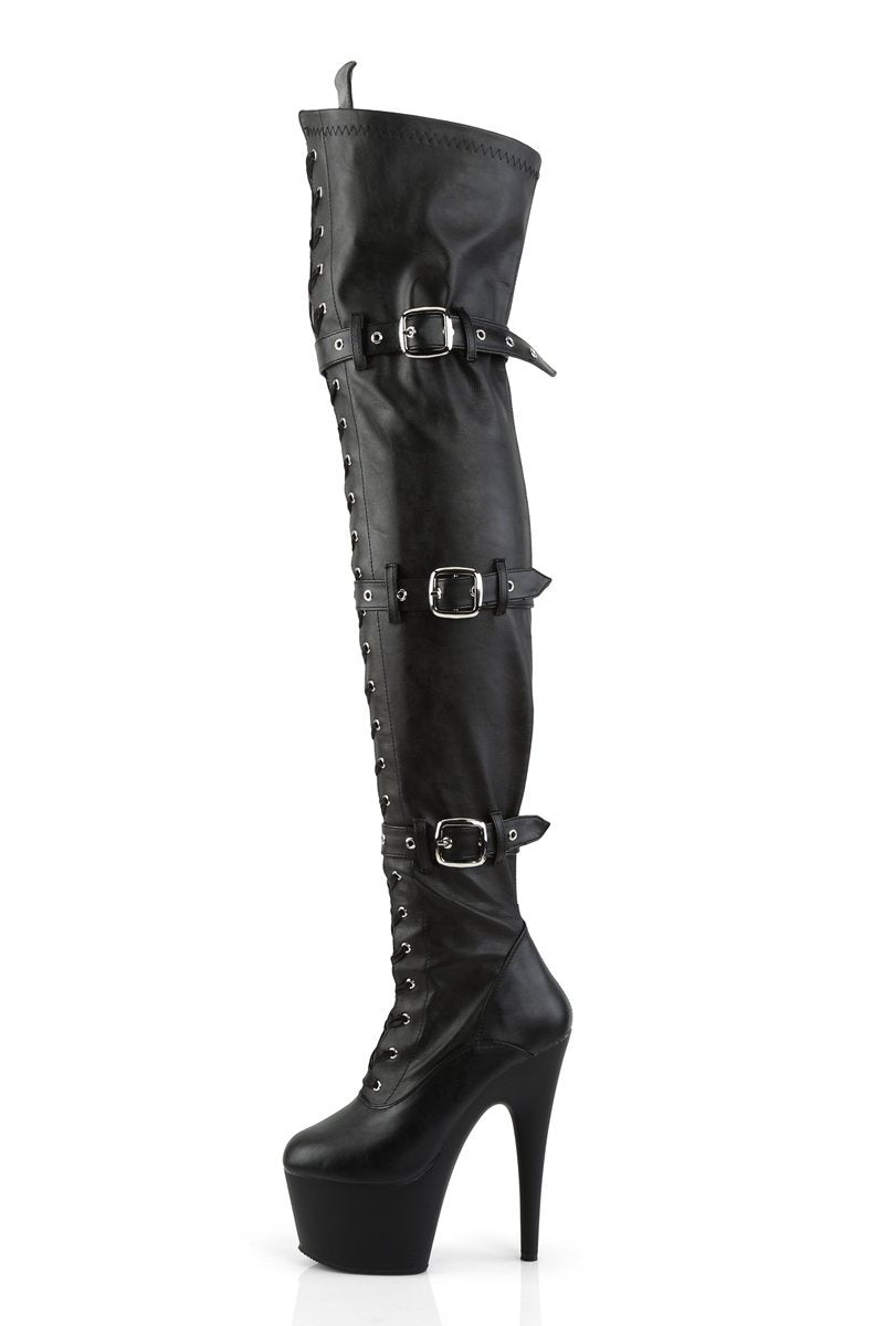 Pleaser USA Adore-3028 7inch Thigh High Pleaser Boots - Matte Black-Pleaser USA-Pole Junkie