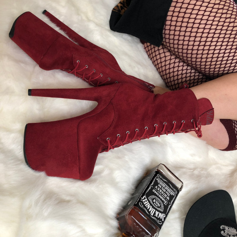 Hella Heels BabyDoll 8inch Boots - Dark Red-Hella Heels-Pole Junkie
