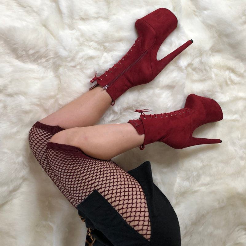 Hella Heels BabyDoll 8inch Boots - Dark Red-Hella Heels-Pole Junkie