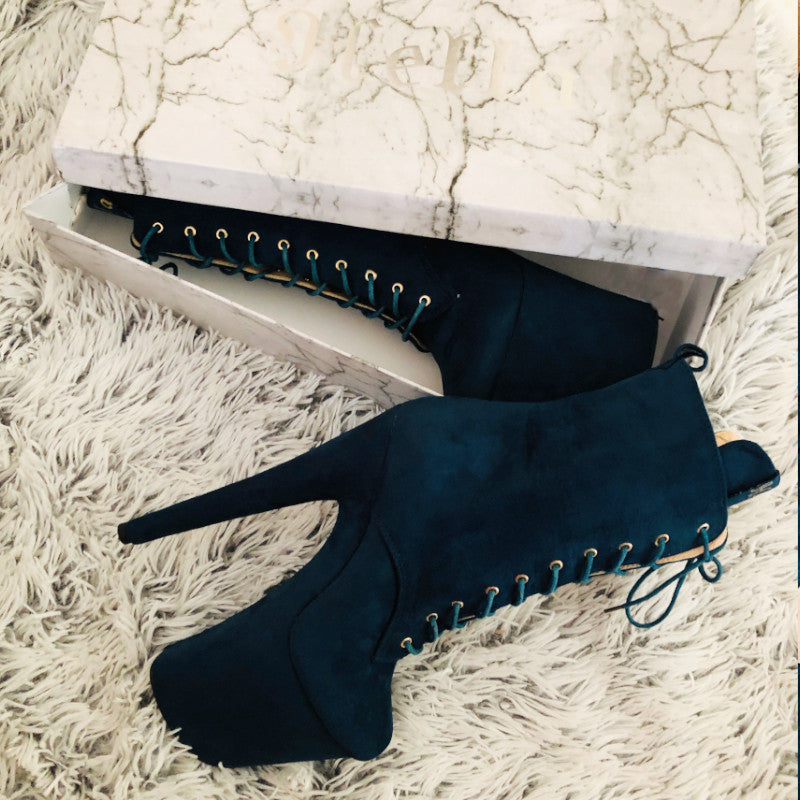 Hella Heels BabyDoll 8inch Boots - Teal-Hella Heels-Pole Junkie