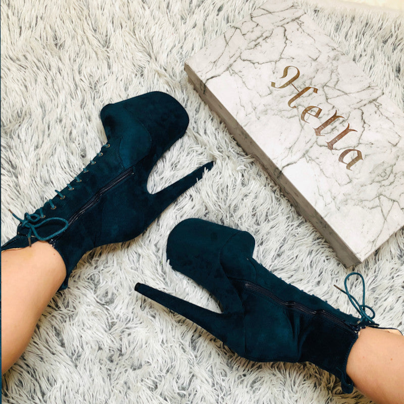 Hella Heels BabyDoll 8inch Boots - Teal-Hella Heels-Pole Junkie