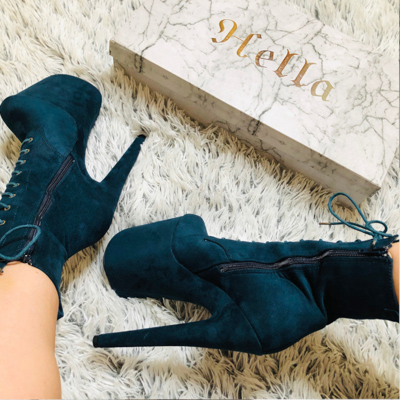 Hella Heels BabyDoll 8inch Boots - Teal-Hella Heels-Pole Junkie