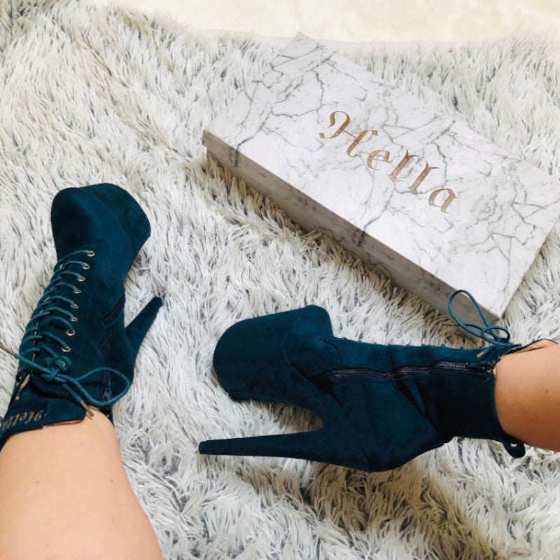 Hella Heels BabyDoll 8inch Boots - Teal-Hella Heels-Pole Junkie