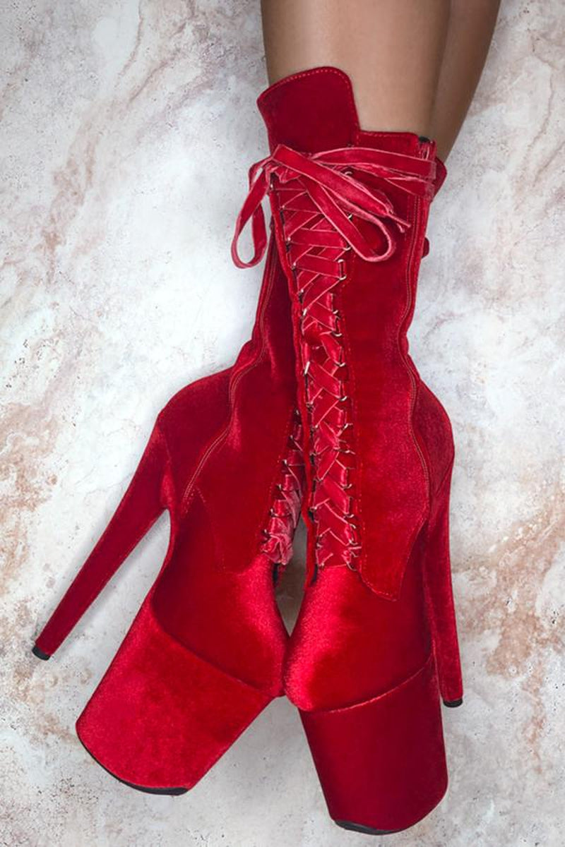 Hella Heels BabyDoll Velvet 8inch Boots - Bad Blood-Hella Heels-Pole Junkie