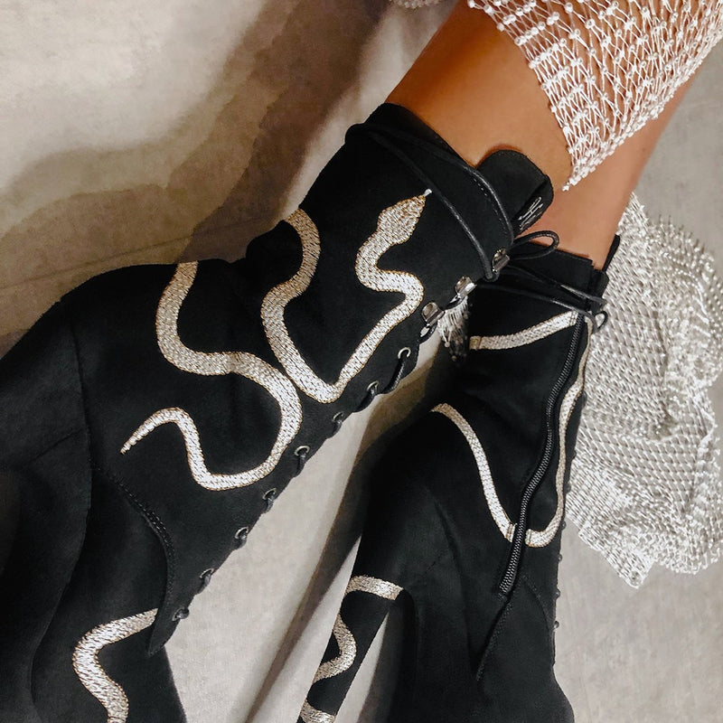 Hella Heels Snake In My Boot 8inch Boots - Black-Hella Heels-Pole Junkie