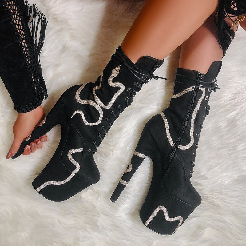 Hella Heels Snake In My Boot 8inch Boots - Black-Hella Heels-Pole Junkie