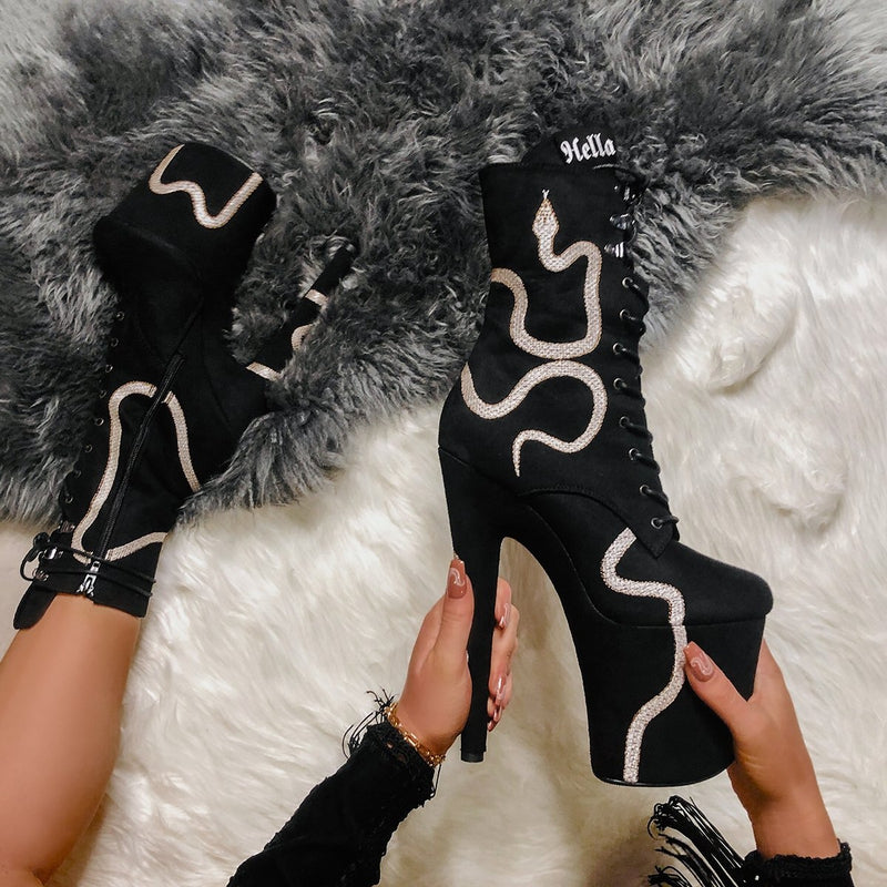 Hella Heels Snake In My Boot 8inch Boots - Black-Hella Heels-Pole Junkie