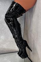 Hella Heels LipKit Thicc Thigh High 7inch Boots - Black Beatle-Hella Heels-Pole Junkie
