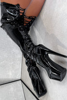 Hella Heels LipKit Thicc Thigh High 7inch Boots - Black Beatle-Hella Heels-Pole Junkie