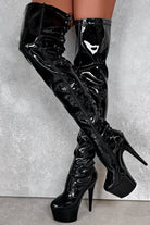 Hella Heels LipKit Thigh High 7inch Boots - Black Beatle-Hella Heels-Pole Junkie